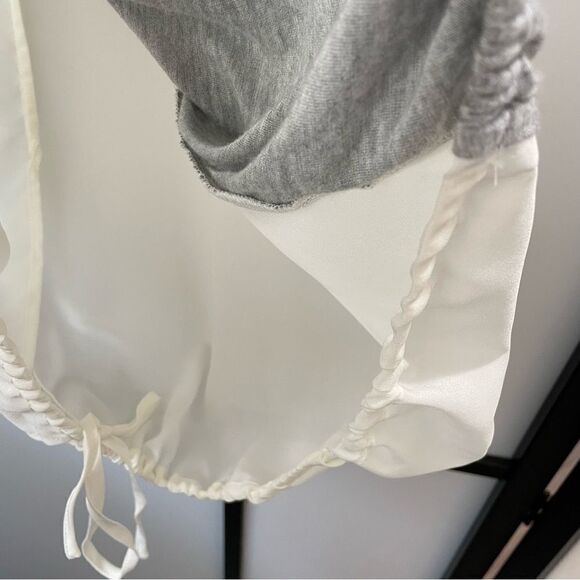 [l] Joe Fresh Flowy Grey & Creme Tank Top Blouse Back Casual Contemporary Women - Picture 6 of 8